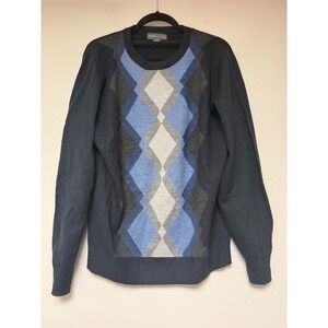 Tricots St Raphael Men Sweater Argyle Pattern Black Blue Gray Size L
